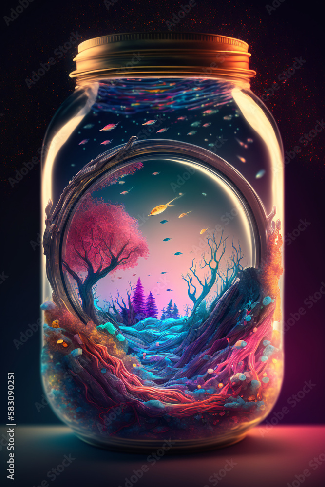 Glass Jar Of Preserved Life, Glass Jar Of Ocean Life, Fish Inside A Glass Jar, Life Inside Of Glass Jar, Abstract Glass Jar Of Preserved Life, Glass Jar Of Ocean Life, Fish Inside A Glass Jar, Life Inside Of Glass Jar, Abstract