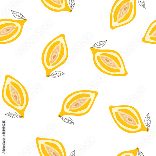 Seamless pattern with lemon and vulva.