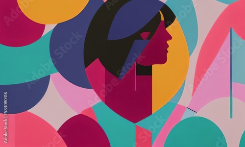 Pop Art Purple Pink Orange Teal Head Silhouette Illustrated Abstract Generative Ai Illustration