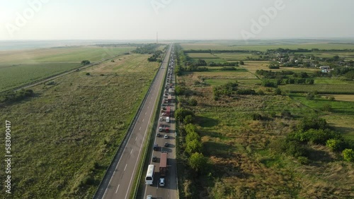 View of the traffic jam on the road from above