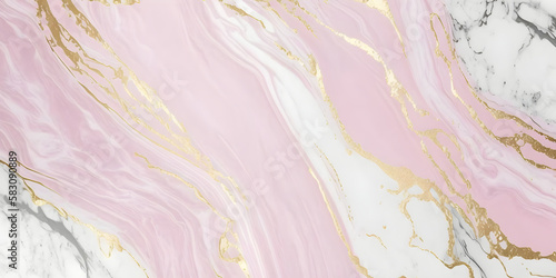 Pink soft pastel and gold line sparkle marble texture background. Created with Generative AI.