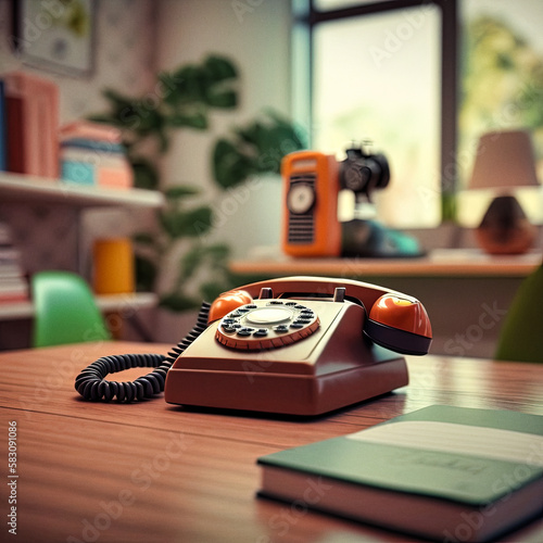 A vintage 70s phone on a desk - generative ai