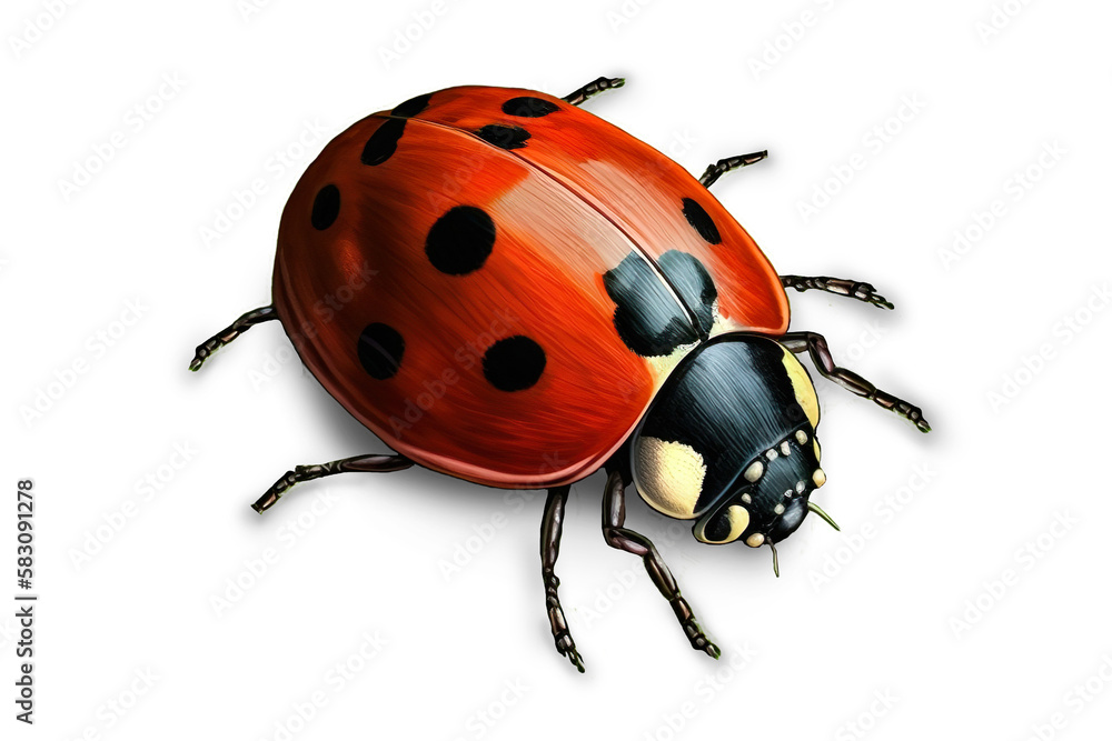 Fototapeta premium Isolated Red Lady Bug With Shadow - Generative AI