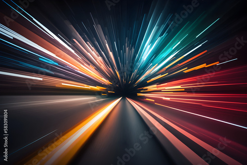 Long exposure of fast motion night car lights