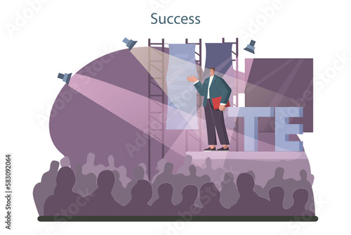 Success achievement. History of accomplishments. Confident man