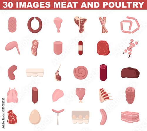 Meat and poultry set. Meat food. Pork, beef, chicken. Fresh ingredient
