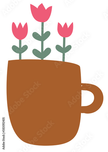 Flowers and Terracotta Vases in Sticker Style