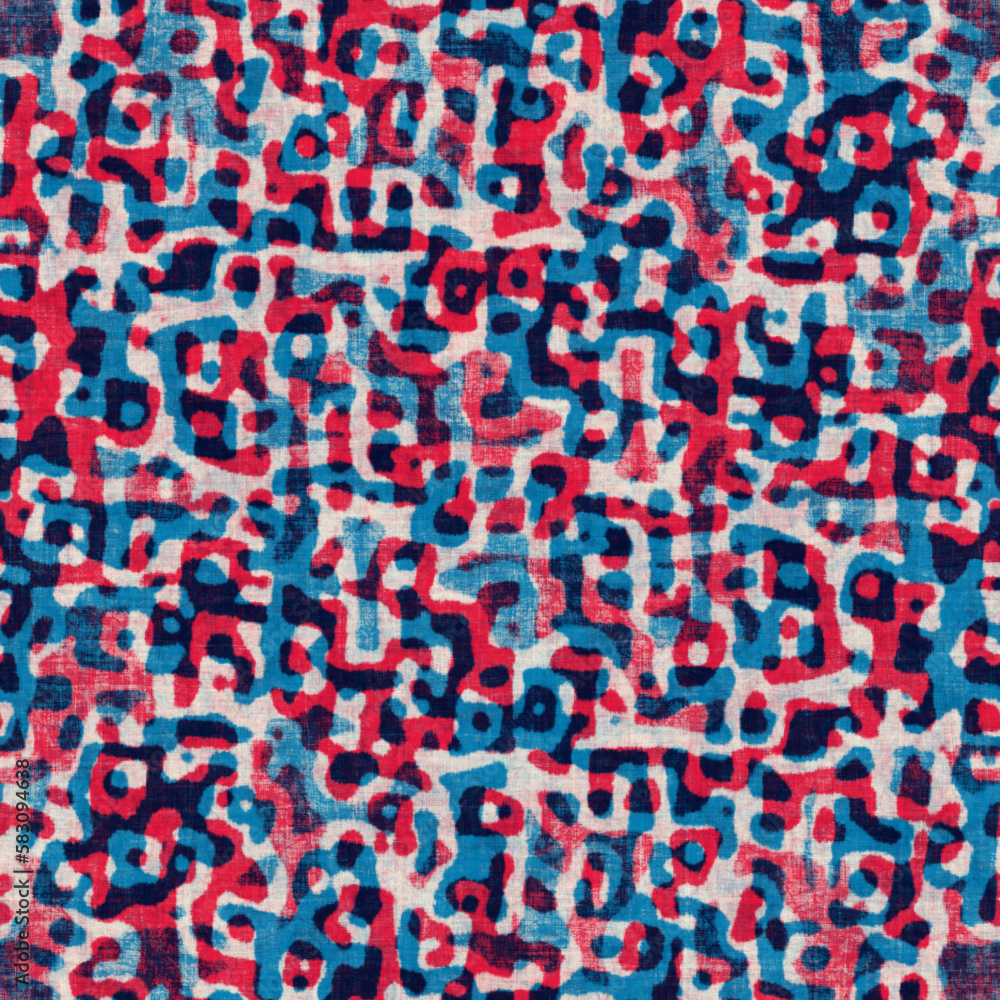 Beige, Blue and Red Watercolor-Dyed Effect Textured Ethnic Contours Pattern Beige, Blue and Red Watercolor-Dyed Effect Textured Ethnic Contours Pattern