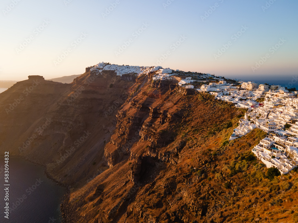 aerial view of sunset over  santorini
