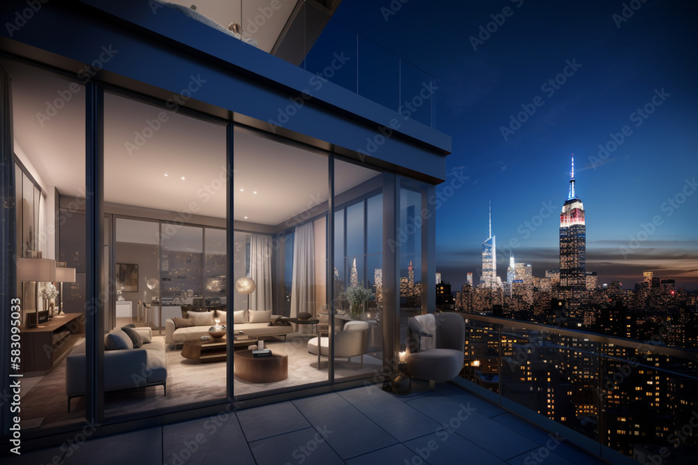 Luxury penthouse villa view from balcony with city skyline background. Luxury penthouse villa view from balcony with city skyline background.