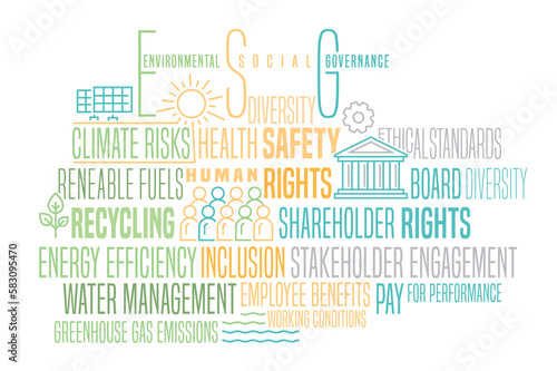 ESG concept. Editable vector illustration. Ad, print, poster