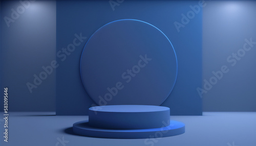 Showcase your merchandise on this stylish blue podium