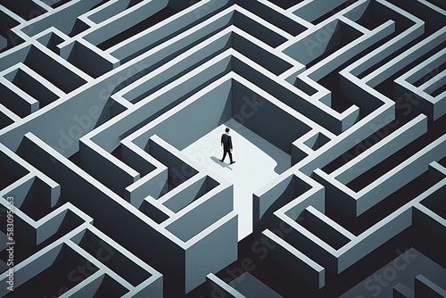 Maze and businessman illustration  opportunities  goals  dilemma   choice  Generative AI
