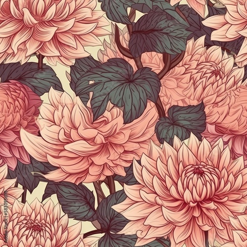 seamless sharp line flower pattern, ai generated