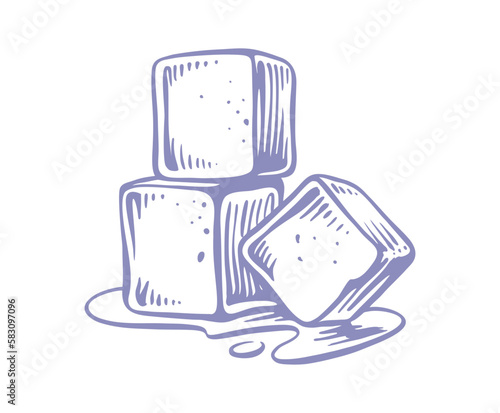 Ice cubes isolated drawing vector. Hand drawn