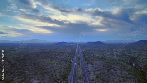 Aerial view of beutifule place Arizona rocks. Rest area on highway in deserts spot in USA Arizona photo