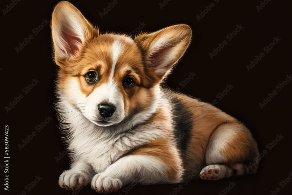 cute little dog puppy isolated on black background. Generative AI