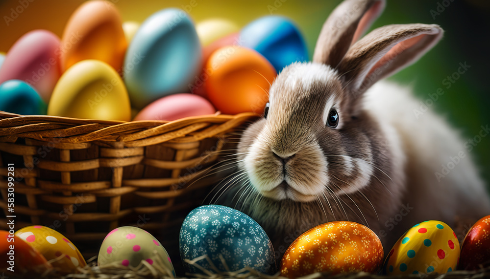Easter bunny with easter eggs, Generative AI Easter bunny with easter eggs, Generative AI