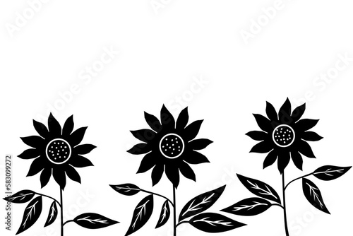 silhouette of several sunflowers