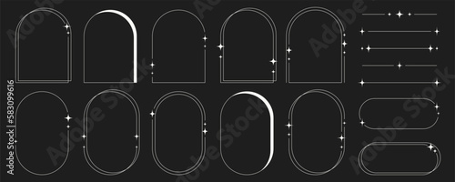 Modern minimalist line frames in trendy retro style. Y2k aesthetic design.