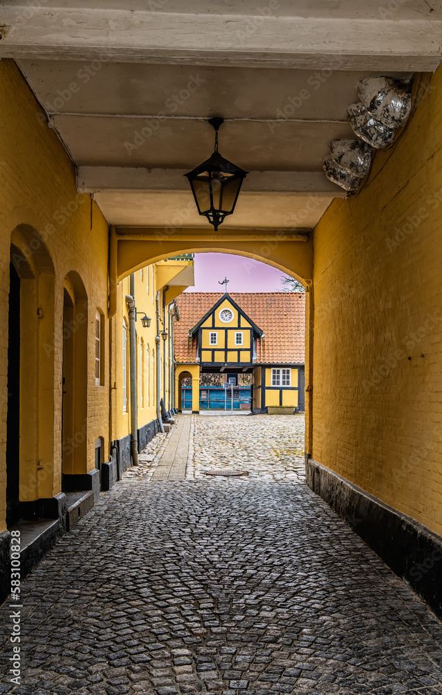 Fototapeta premium Assens medieval city small backyards, Denmark