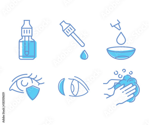 Contact lenses instruction with line icons. health care outline signs. Editable stroke stock illustration