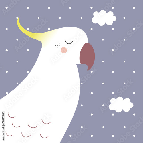 Cacatúa durmiendo, ilustración infantil 