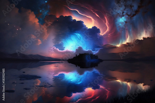 ethereal landscape with colorful clouds