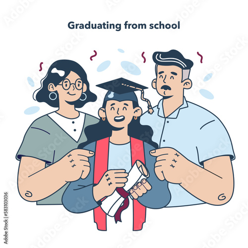 High school or college graduation. Celebration and diploma awarding