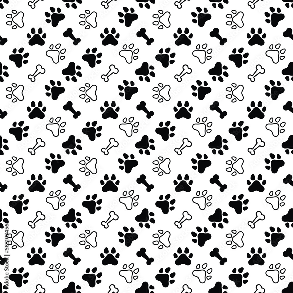 Bone And Cat Or Dog Paw Pattern Background. Wallpaper. Vector Illustration