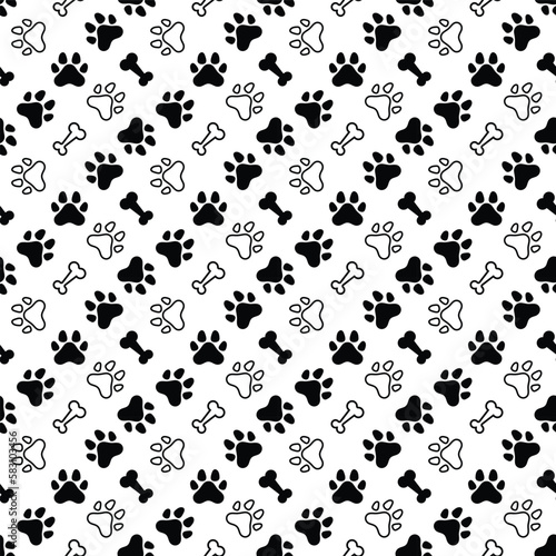 Bone And Cat Or Dog Paw Pattern Background. Wallpaper. Vector Illustration