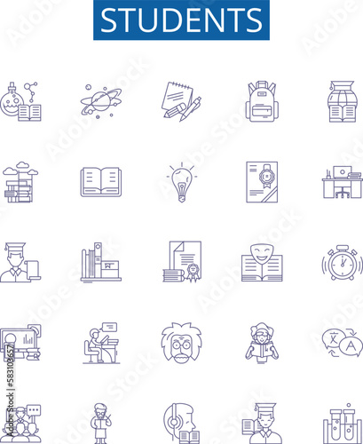 Students line icons signs set. Design collection of Students, Learners, Pupils, Educators, Scholars, Academician, Campus, Classroom outline concept vector illustrations