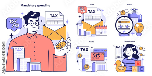 Family budgeting set. Personal currency balance management,