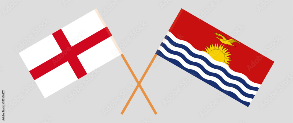 Crossed flags of England and Kiribati. Official colors. Correct proportion