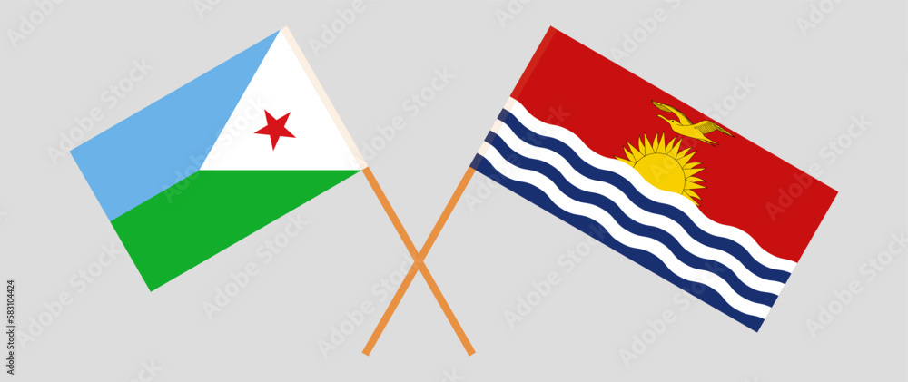 Crossed flags of Djibouti and Kiribati. Official colors. Correct proportion Crossed flags of Djibouti and Kiribati. Official colors. Correct proportion