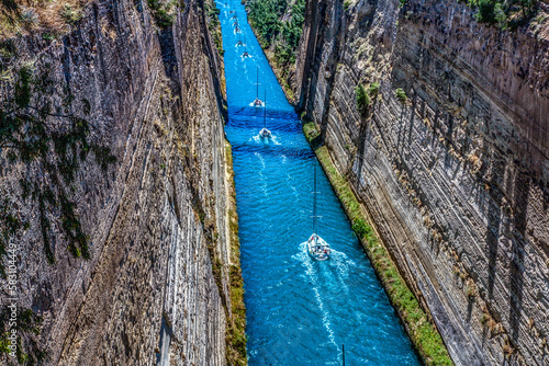 sailing boats in the Corinth canal in Greece photo