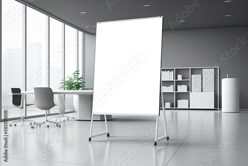  Blank bigboard transparent mock up, png.  Background With Unfocused Modern Office With Sleek. Generative AI