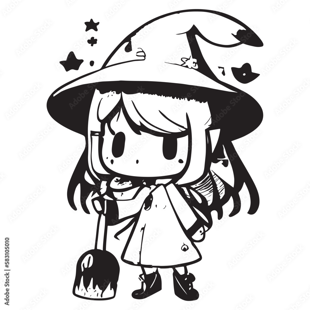 A sketch of a witch girl anime style character
