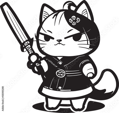 A sketch of a samurai cat girl character