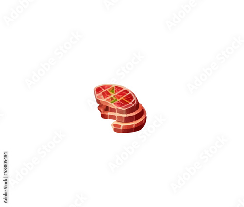 A piece of juicy meat cut into steaks on a white background. Vector illustration