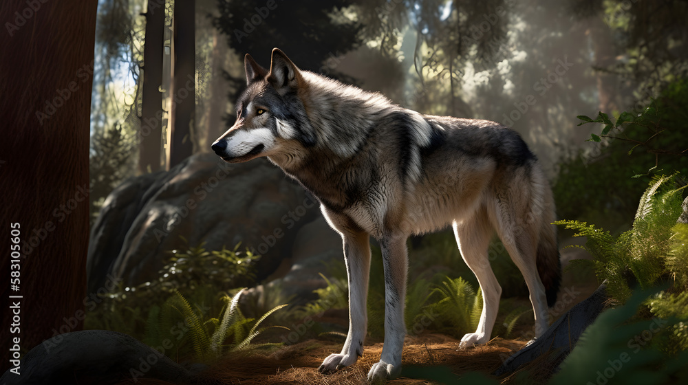 Fototapeta premium wolf in the woods generative ai