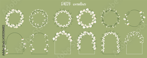 Daisy wreathes. Perfect for wedding invitations. Floral frames with Chamomiles.