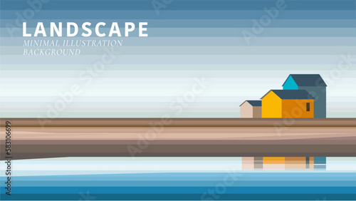 Landscape background house on the beach minimal landscape vector illustration background	wallpaper banner  billboard