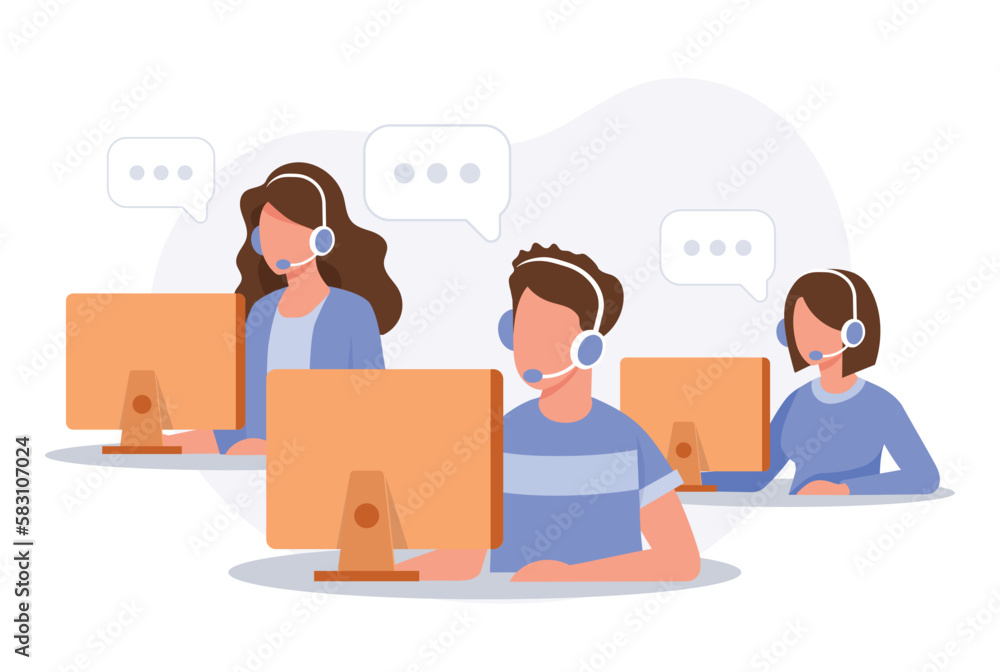 Live support concept. Business customer care service concept. Icon for contact us, support, help, phone call and website click. Flat vector illustration.	
