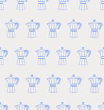 Seamless pattern of moka pot. Line art, retro. Vector illustration for coffee shops, cafes, and restaurants.