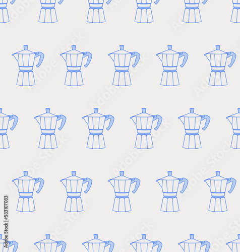Seamless pattern of moka pot. Line art, retro. Vector illustration for coffee shops, cafes, and restaurants.