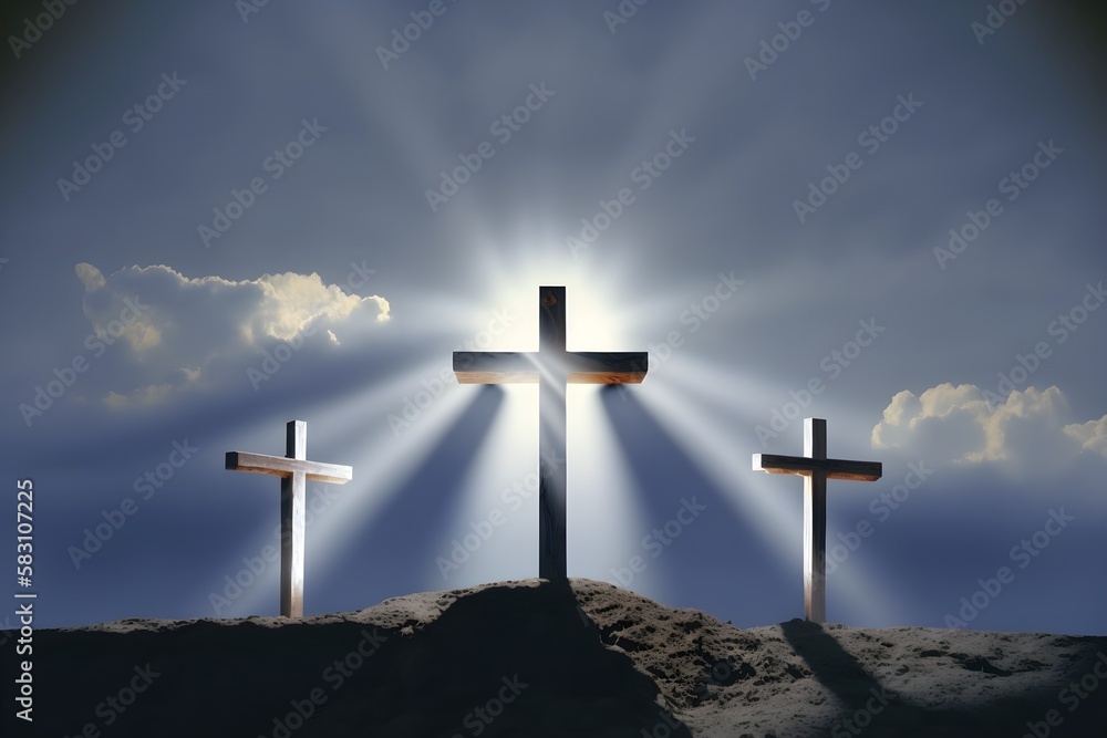 Wallpaper Illustration and background of Cross of Jesus Christ. Front View. Concept of religion, Good Friday, Passion of Christ, Resurrection. Generative Ai