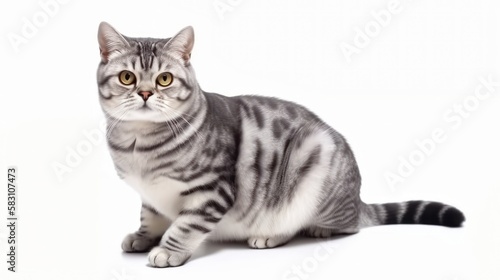 American Shorthair on White Background ,Generative AI. ,Generative AI.