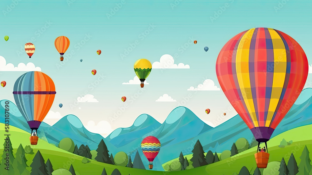 Obraz premium Illustration of hot air balloon festival banner. Generative AI