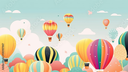 Illustration of hot air balloon festival banner. Generative AI